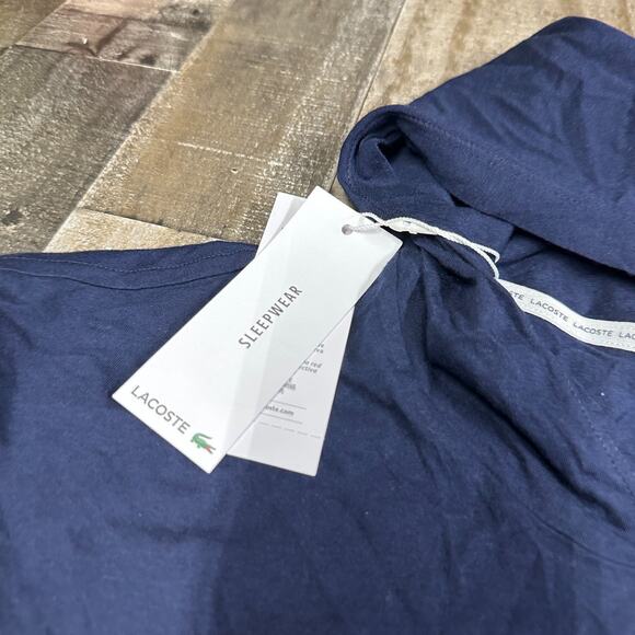 Lacoste Hoodie Mens 2XL Sleepwear Embossed Croc Logo Navy Blue Pullover Lounge - Picture 14 of 14
